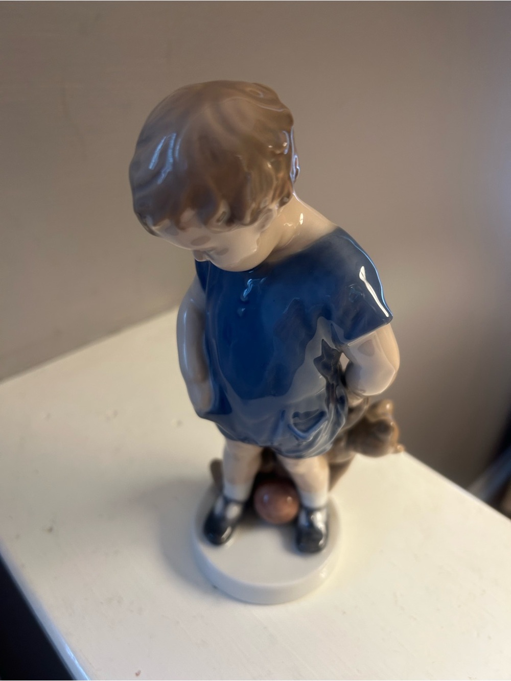 Rare Royal Copenhagen Porcelain Figurine Little Boy with Ball & Teddy Bear